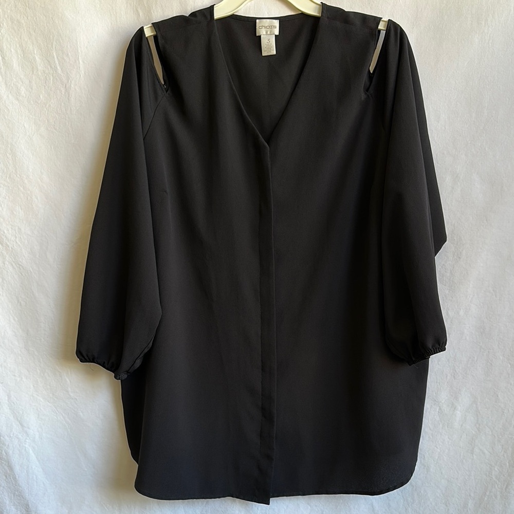 Chico’s black elegant cold shoulder top, size 3 (XL/16)